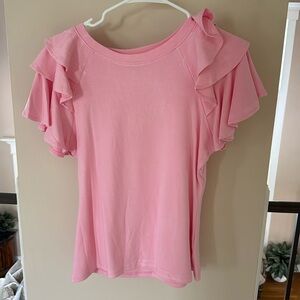 Anthropologie pink ruffled t shirt